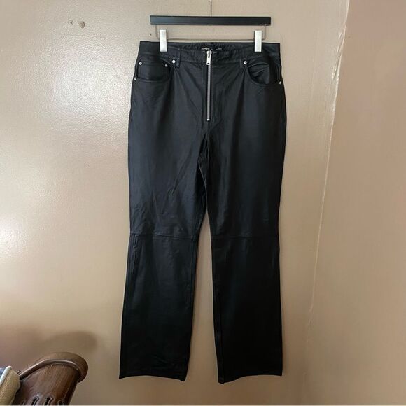 GRLFRND Julia Leather Pants black zipper straight leg soft flares FWRD Revolve - Picture 12 of 12